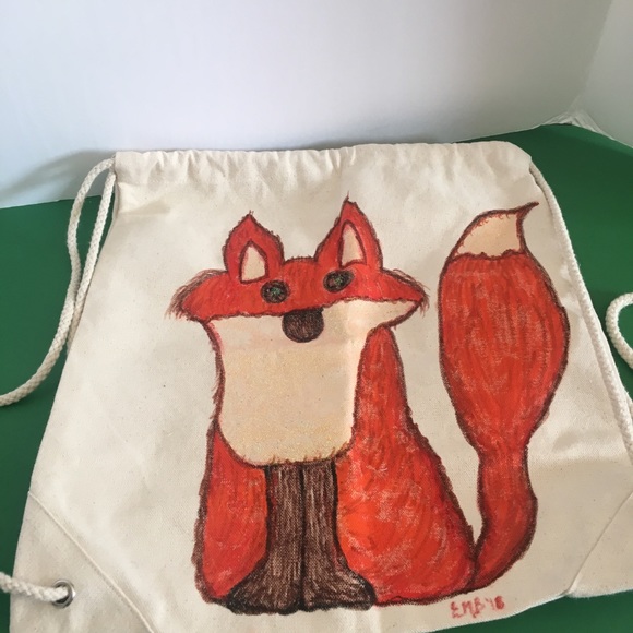 Hand painted Small canvas draw string bag - Picture 5 of 5